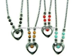 Assorted Color Semi precious Beads Hematite Heart Pendant Chain Choker Fashion Necklace